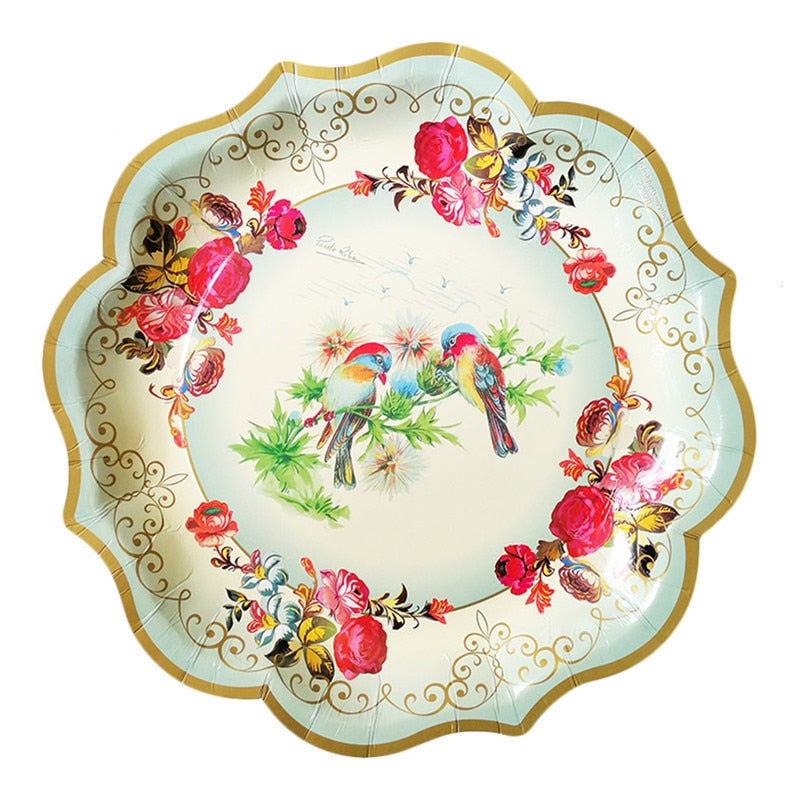 6Pcs 11.8-inch European Style Bountiful Blossoms Decorative Paper Plates Set