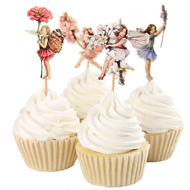 24pcs/Set DIY Flower Fairy Cupcake Toppers Picks