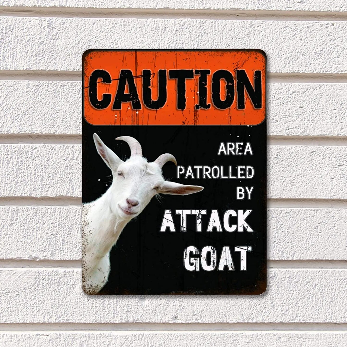 Country Decor Farmhouse Metal Tin Sign Warning Attack Goat