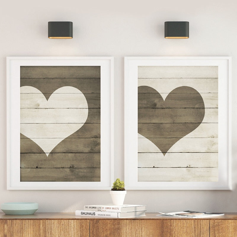 Rustic Hearts Farmhouse-style Wooden Heart Wall-decor Canvas Picture