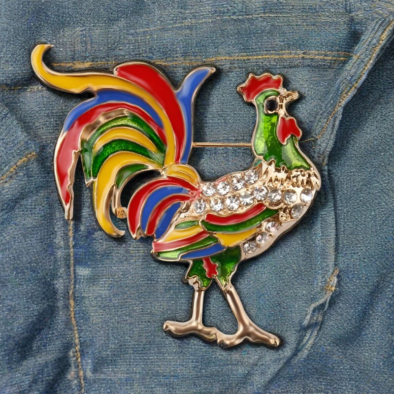 Colorful Chicken, Rooster Enamel Brooch, Pin