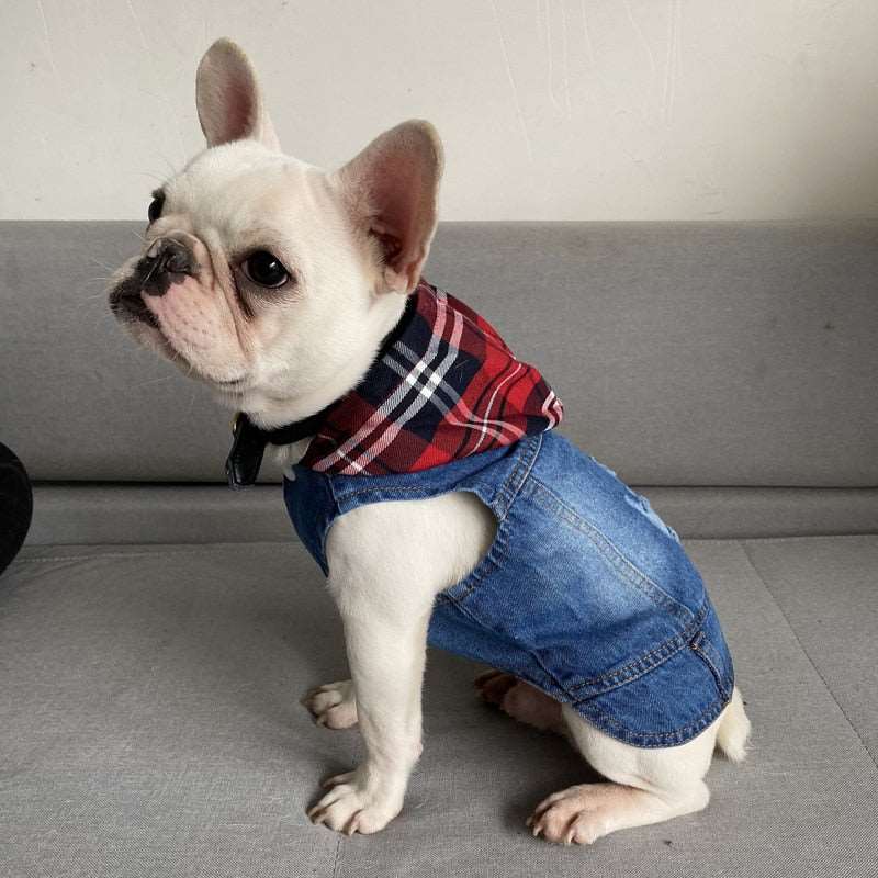 For Doggie Country-style Denim Hoodie Distressed Jeans Jacket Collared Vestie