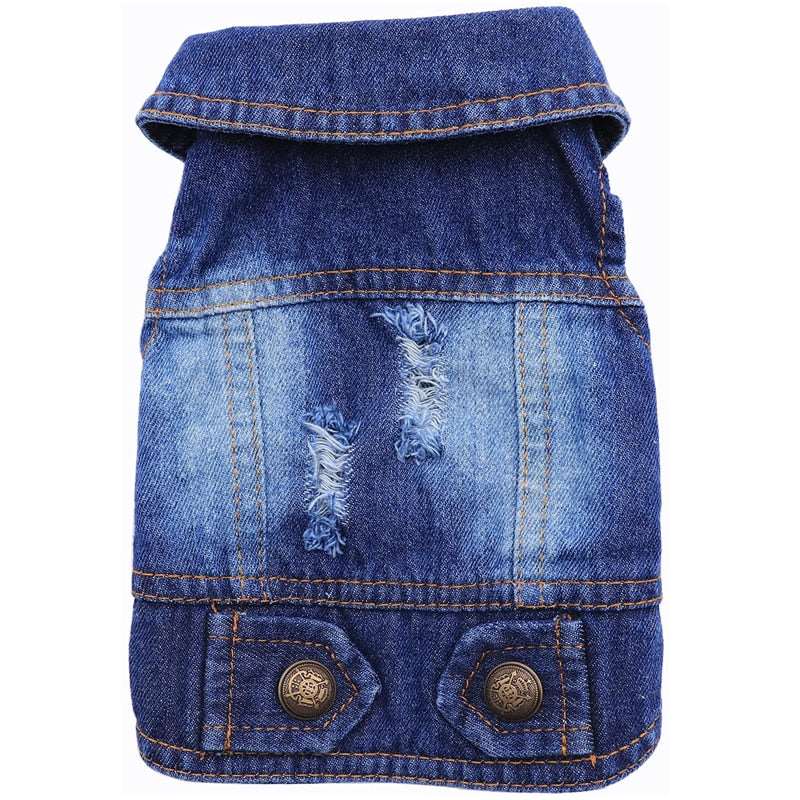 For Doggie Country-style Denim Hoodie Distressed Jeans Jacket Collared Vestie