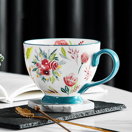 Teal and Floral Coffee Mug, Tea Mug