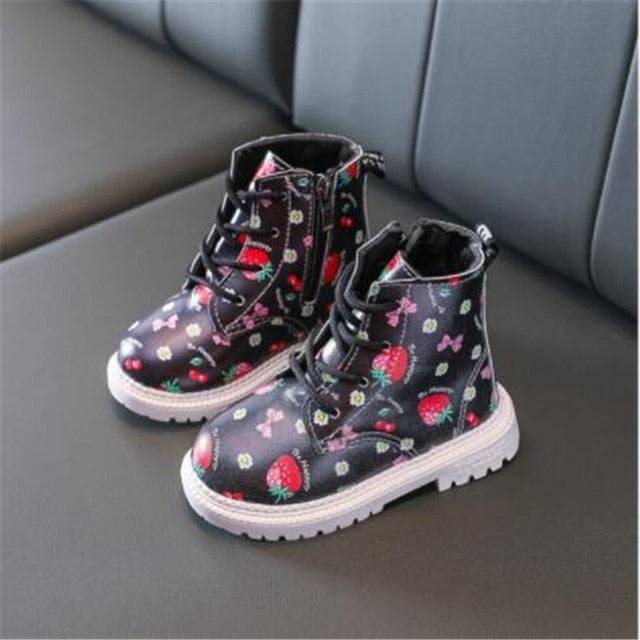 Sweet Strawberry Print Martin-style Baby, Toddler Boots, NB to 6 yrs