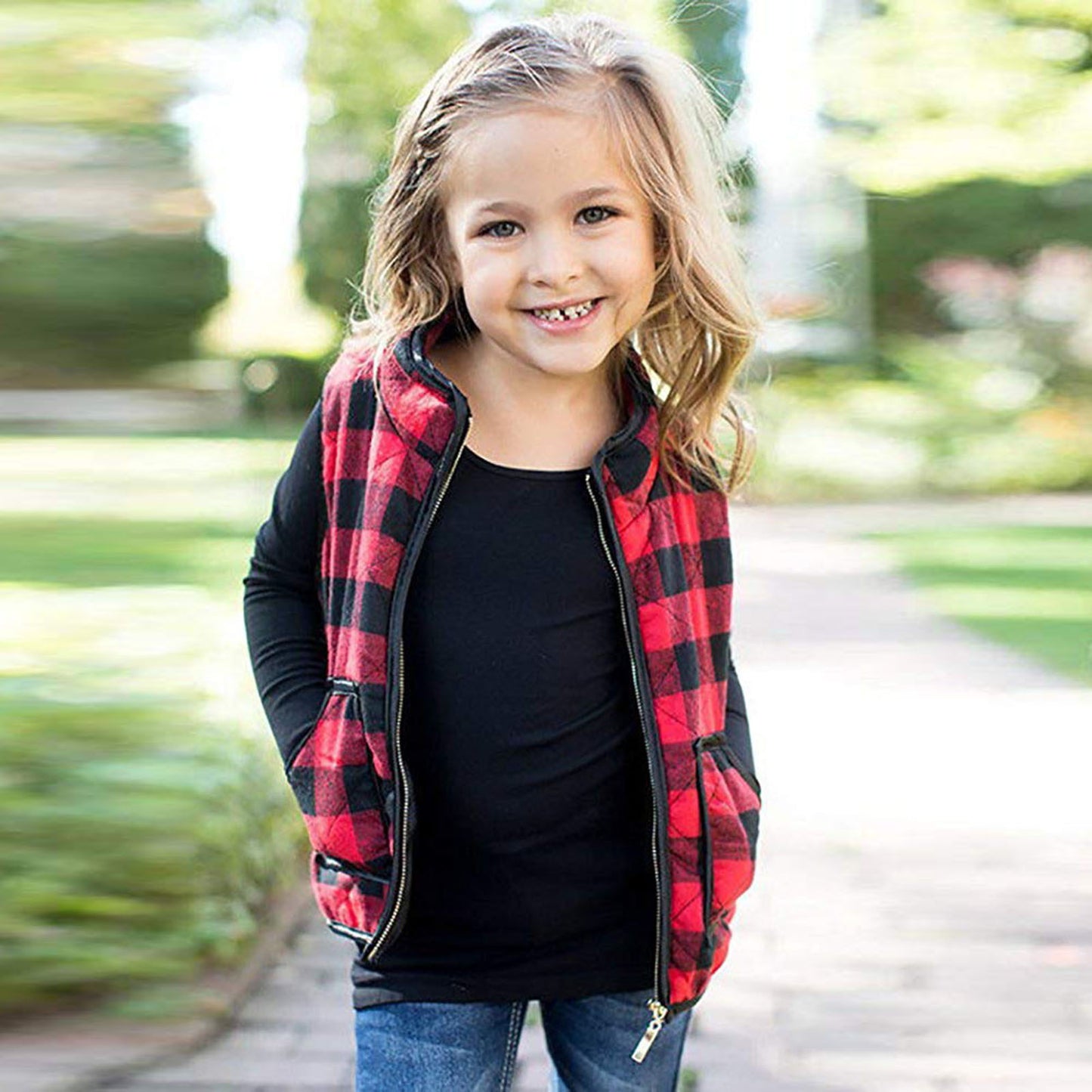 Country Kids Red and Black or Black and White Buffalo Plaid Vest, 18M to 5 Yrs