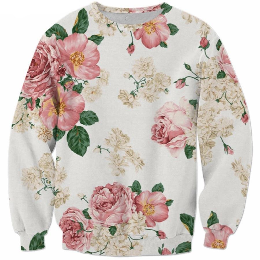 Really Rosy All-over Roses Print Pullover Sweatshirt, S to 5XL