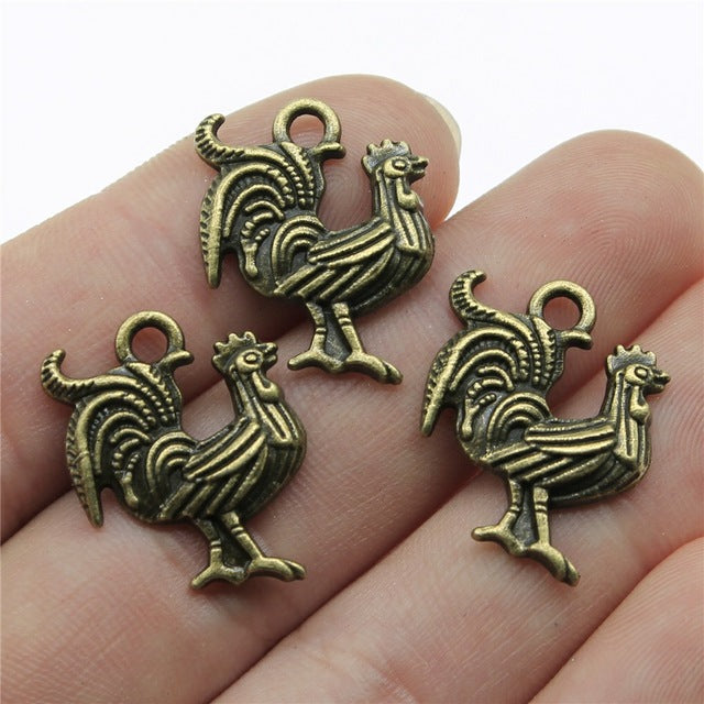 Rooster Metal Charms 5 in Package